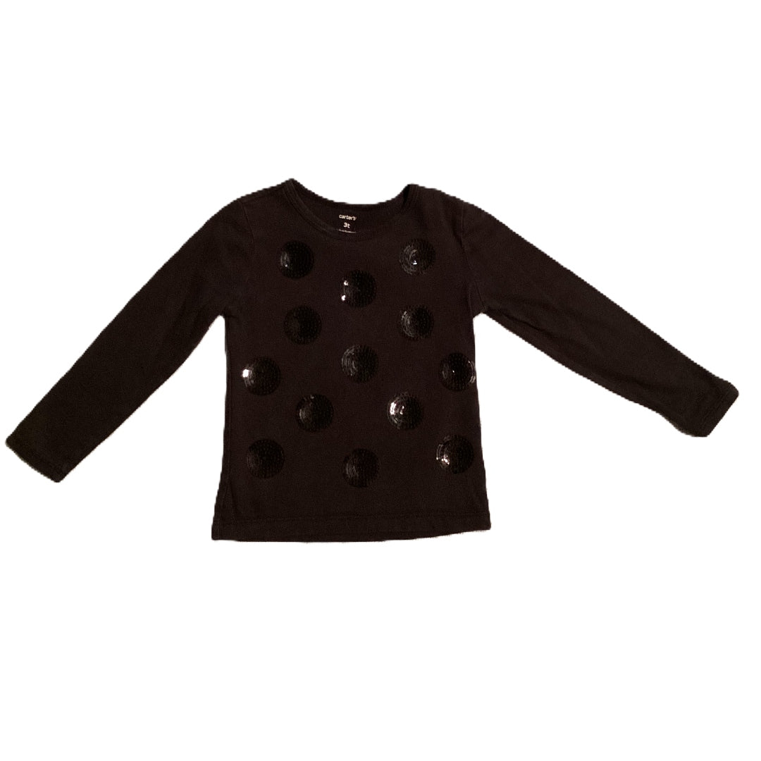 3T Girls Carter's Black Long Sleeve Shirt w/Black Sequin Circles