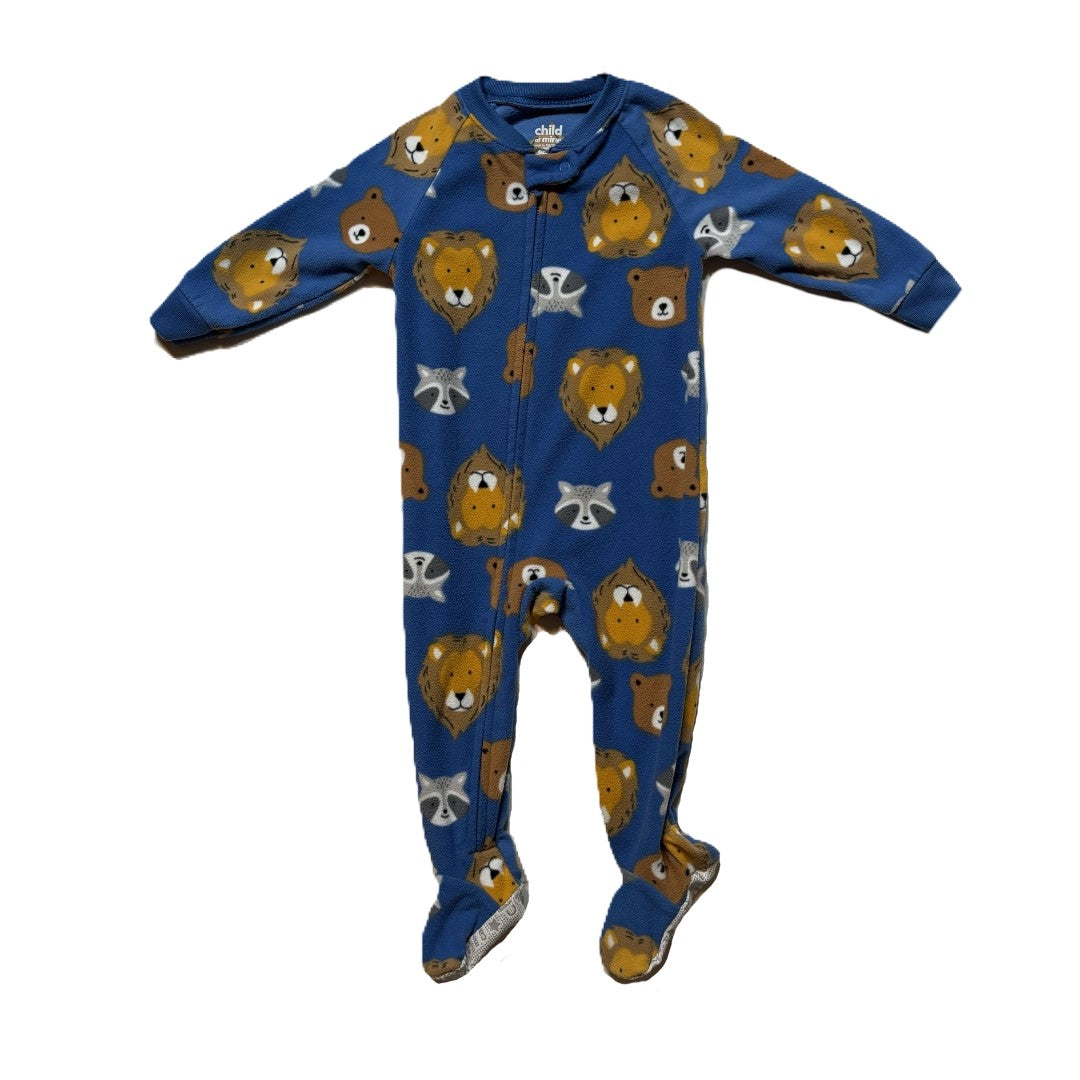 9-12 Boys Carter's Blue w/Lions and Raccoons Fleece Sleeper