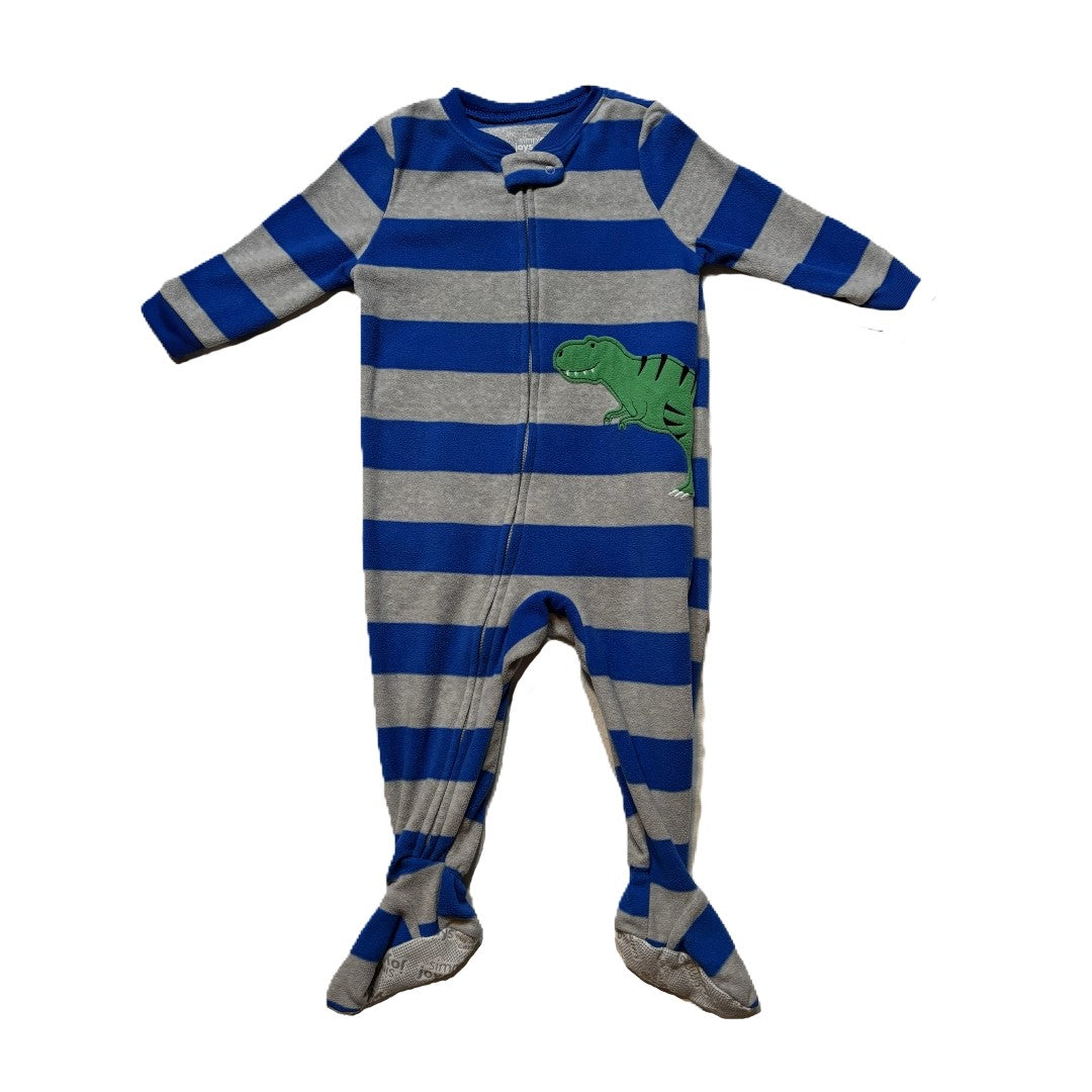 9-12 Boys Carter's Royal/Gray Stripes w/Dino Fleece Sleeper
