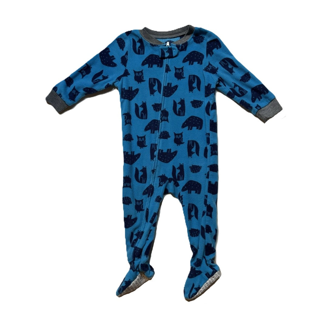 9-12 Boys Carter's Blue w/Navy Animals Fleece Sleeper