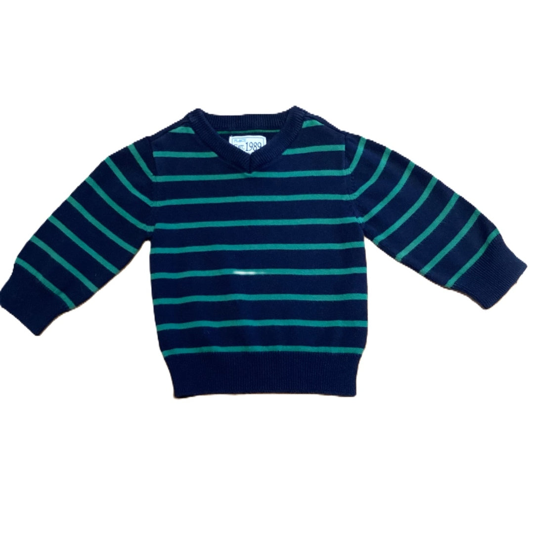 9-12 Boys The Childrens Place Navy/Green Striped Crew Neck Sweater