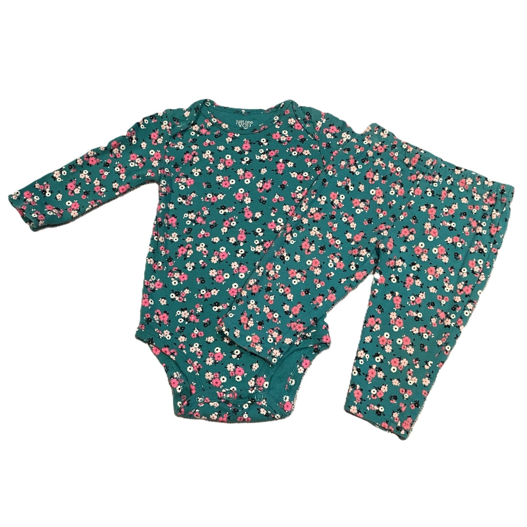3-6 Girls Just One You Dark Teal Floral Onesie w/Matching Pants