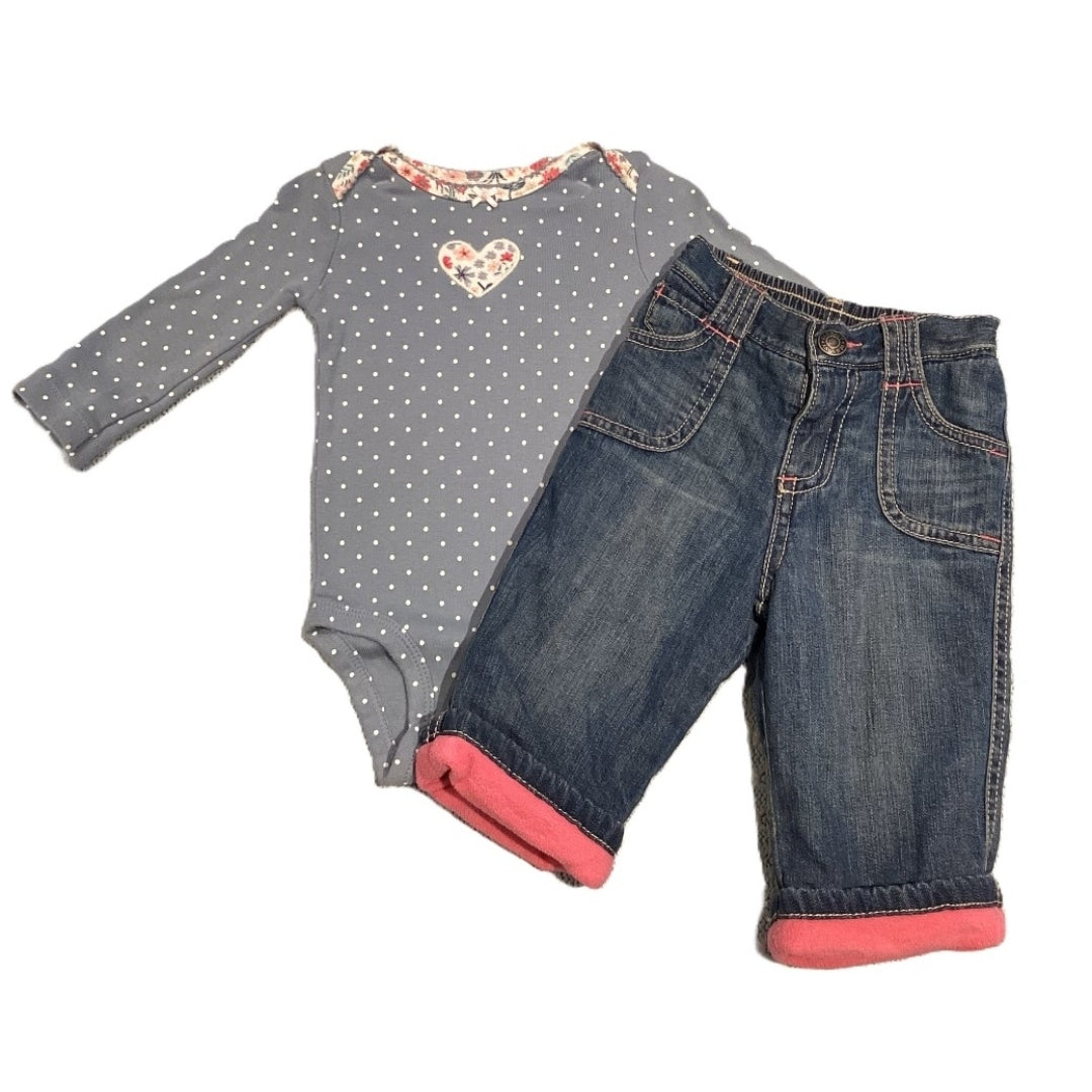 3-6 Girls Carter's Country Blue Onesie w/Heart, Old Navy Jeans