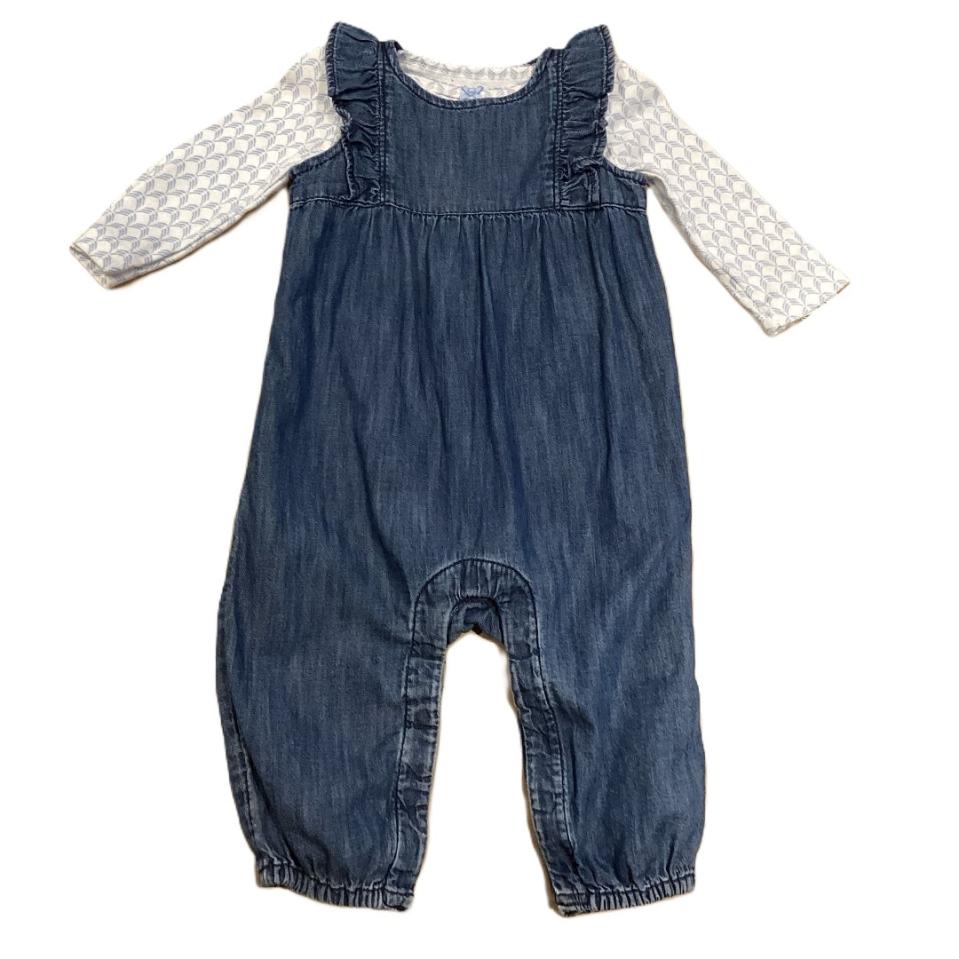 3-6 Girls Baby Gap Denim Overalls, Carter's White/Light Blue Onesie