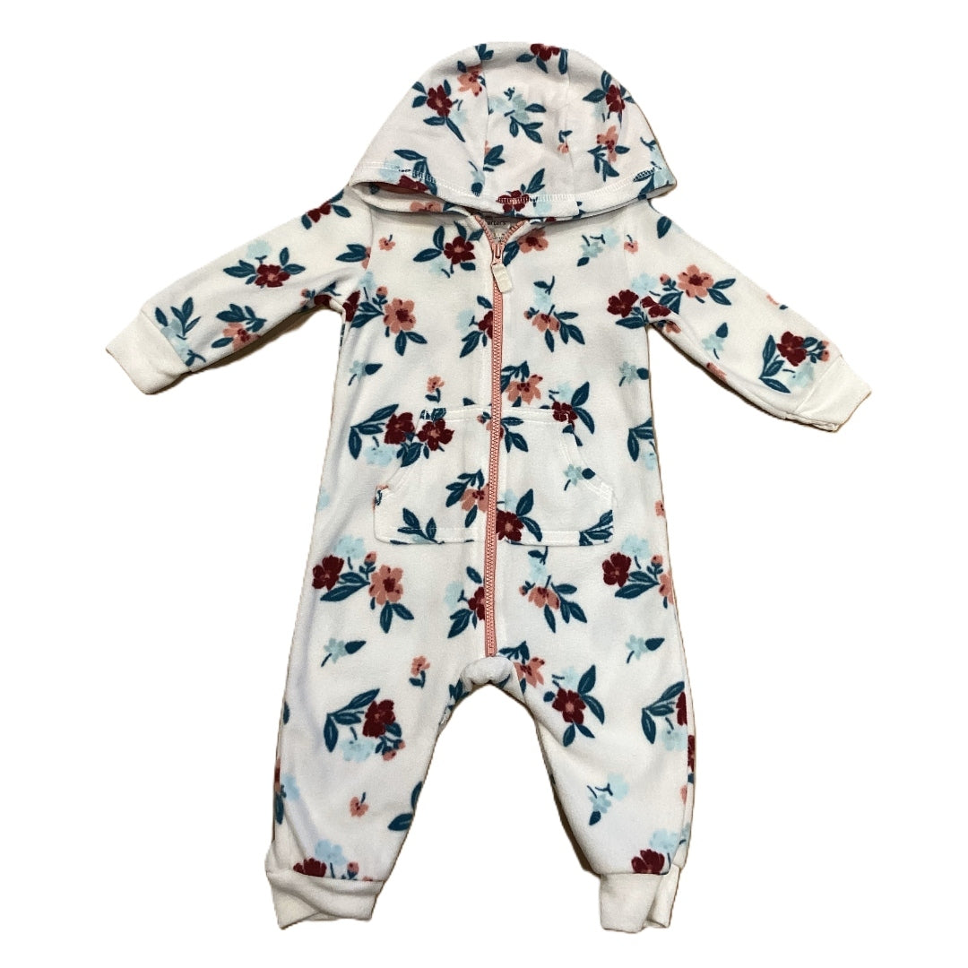 3-6 Girls Carter's White Fleece One Piece w/Dark Red Flowers