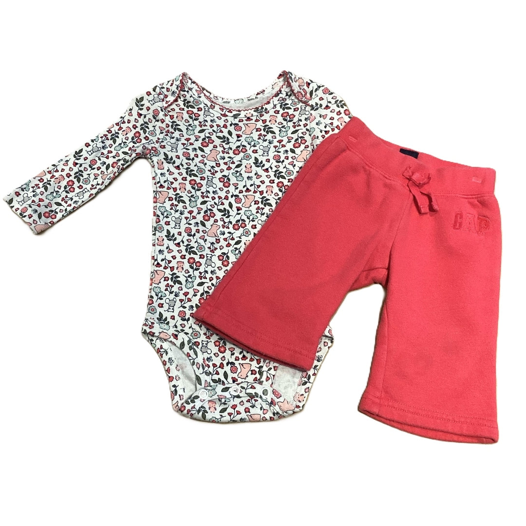 3-6 Girls Just One You White Onesie w/Animals & Flowers, Baby Gap Hot Pink Sweats