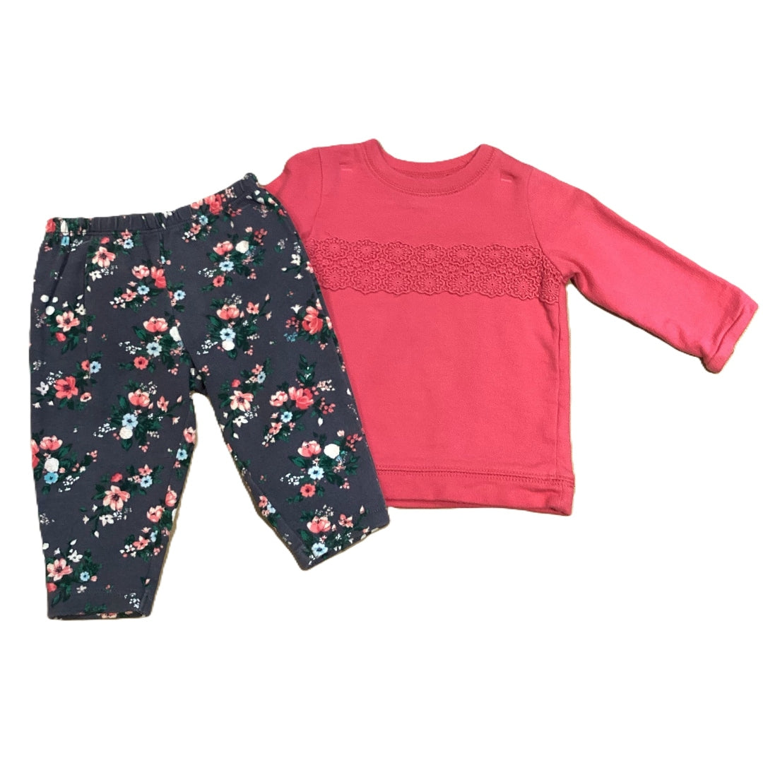 3-6 Girls Carter's Hot Pink Sweatshirt, Carter's Dark Gray Floral Pants