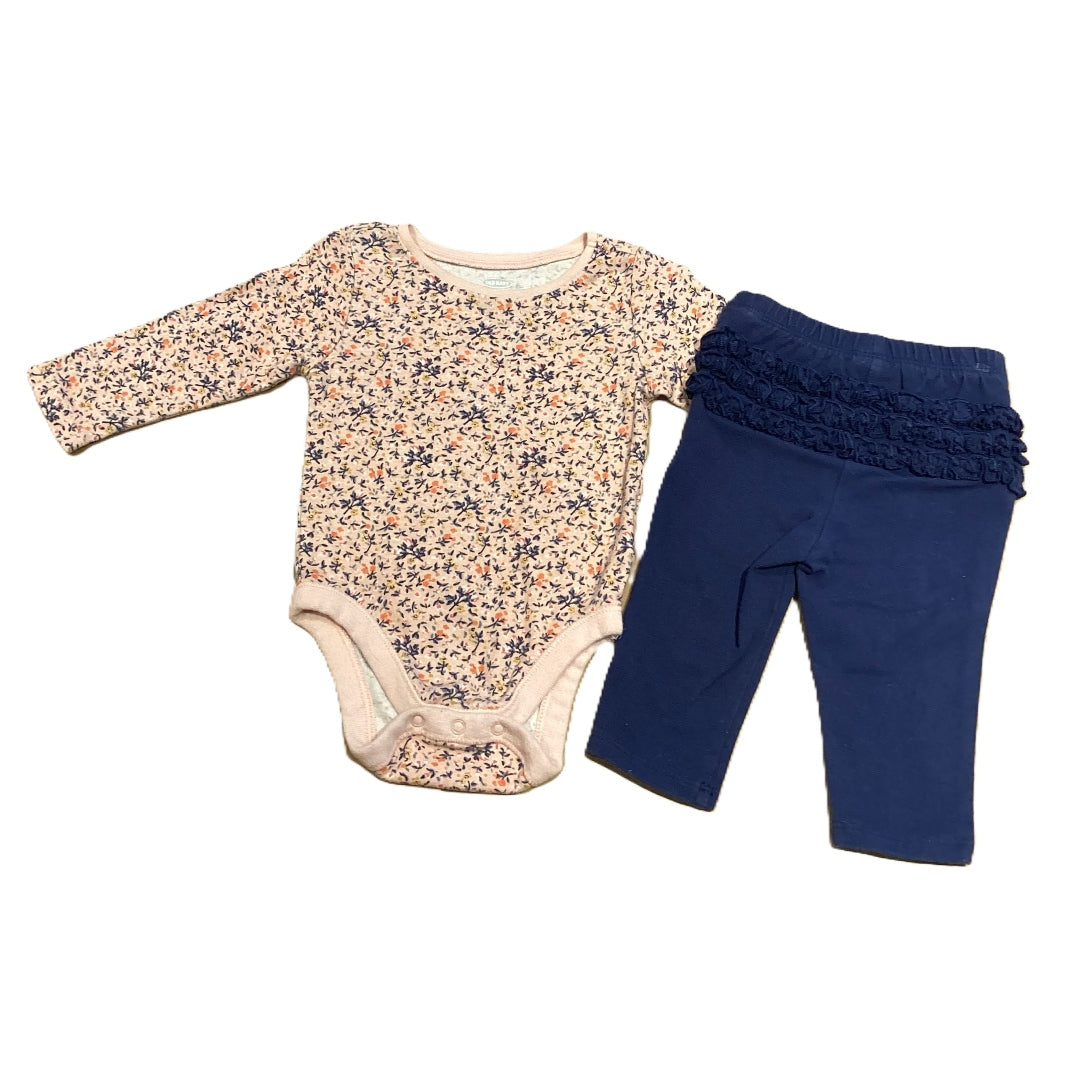 3-6 Girls Old Navy Pale Pink Floral Onesie, Old Navy Ruffle Bottom Navy Leggings