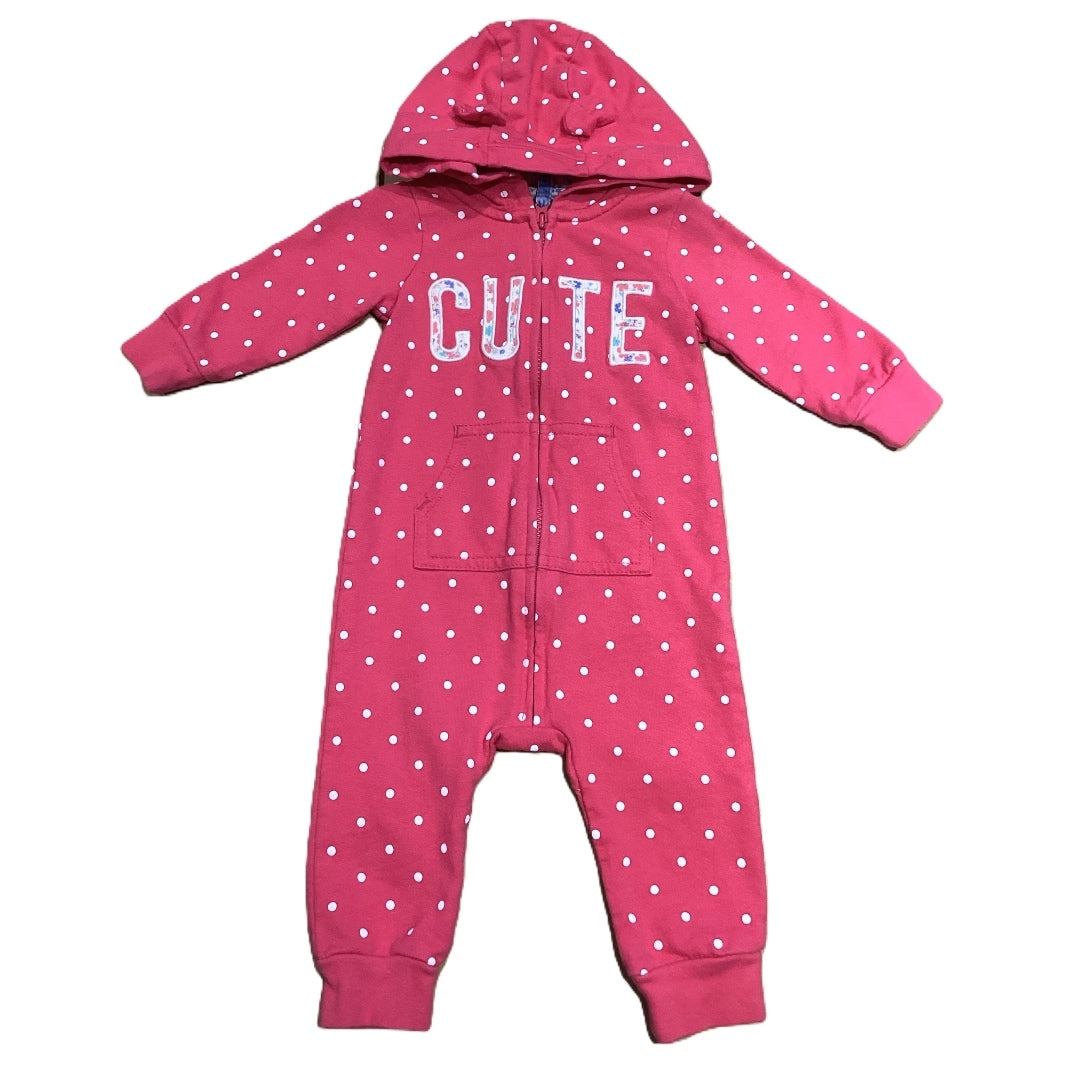3-6 Girls Carter's Hot Pink Cute Polka Dot One Piece w/Hood