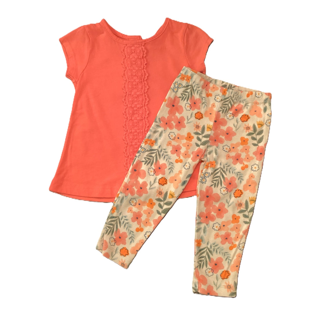 9-12 Girls Carter's Melon Short Sleeve w/Center Ruffle, Just One You Melon/Pink Floral Capris