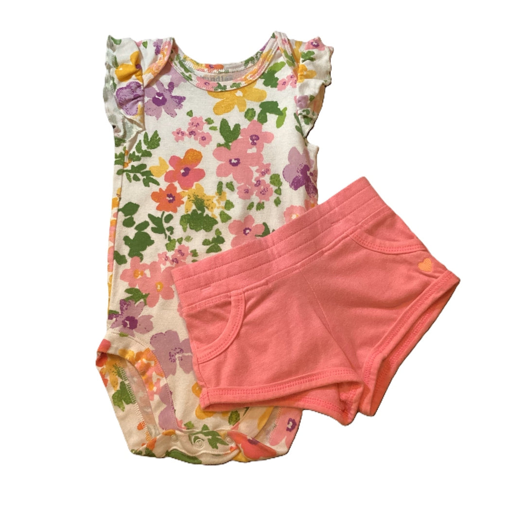 9-12 Girls Bundles Floral Onesie, Carter's Dark Pink Shorts