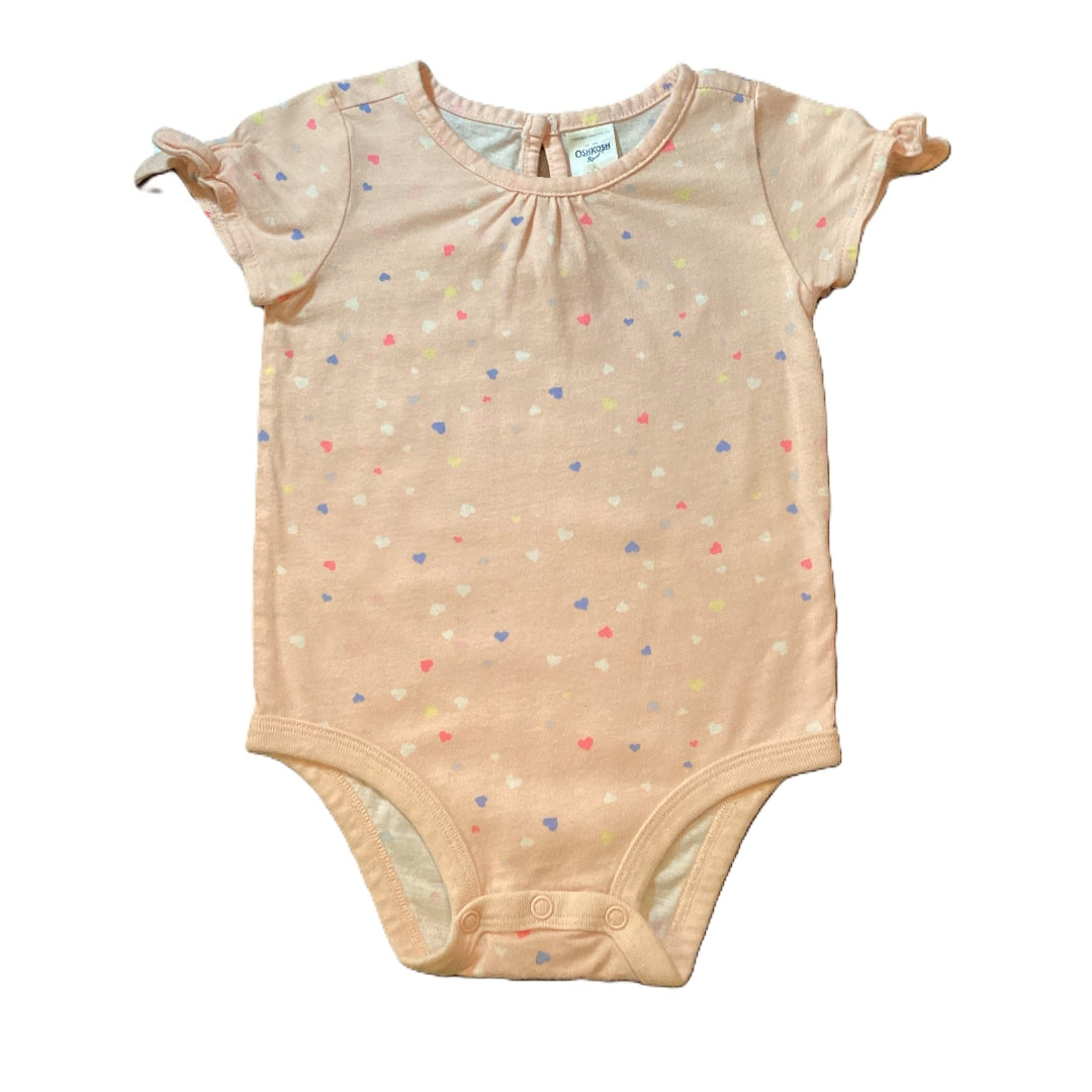 9-12 Girls OshKosh Pale Pink Onesie w/Multi Colored Hearts