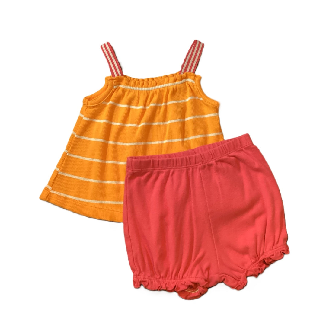 9-12 Girls Carter's Orange Stripe Tank w/Hot Pink Straps, Matching Hot Pink Shorts