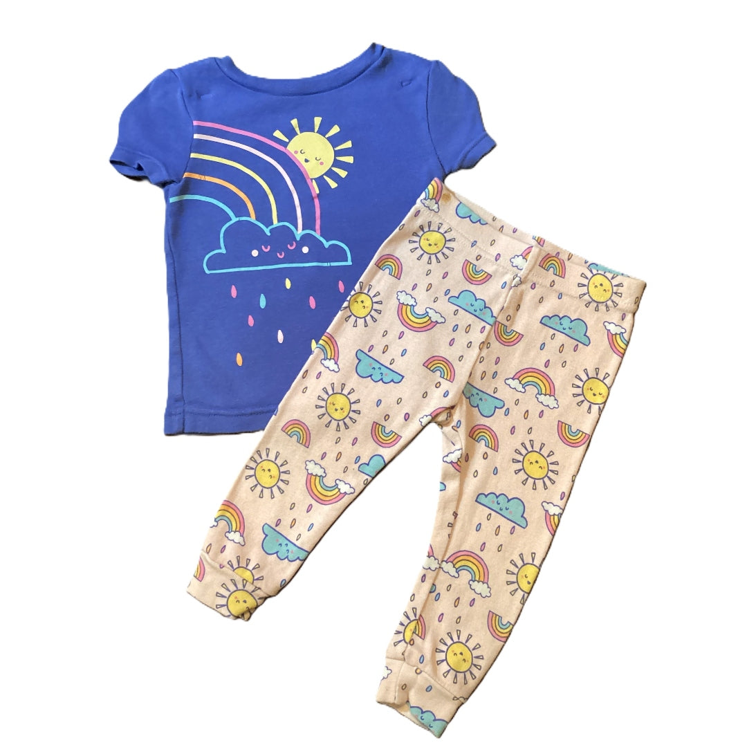 9-12 Girls Cuddle Duds Periwinkle Rainbow 2 Piece Pajamas