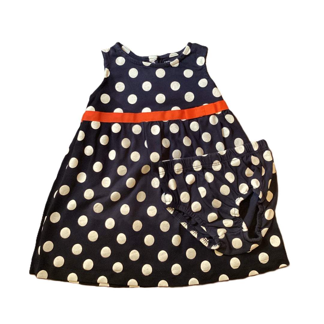 9-12 Girls Carter's Navy w/White Polka Dots Dress and Bloomers