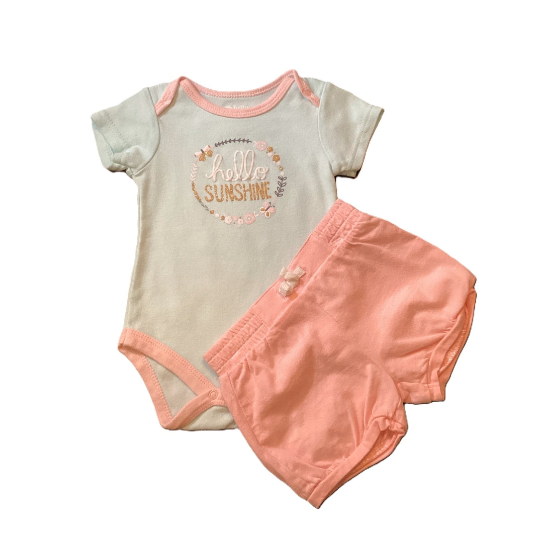 9-12 Girls Baby Gear Mint/Pink Hello Sunshine Onesie, Jumping Beans Shorts