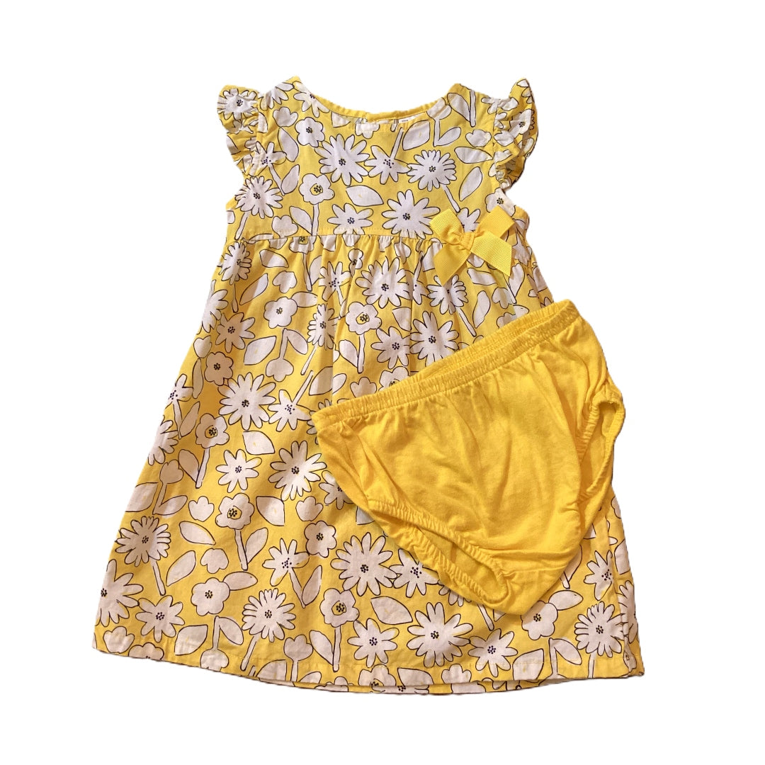 9-12 Girls Just One You Yellow Dress w/White/Black Flowers and Bloomers