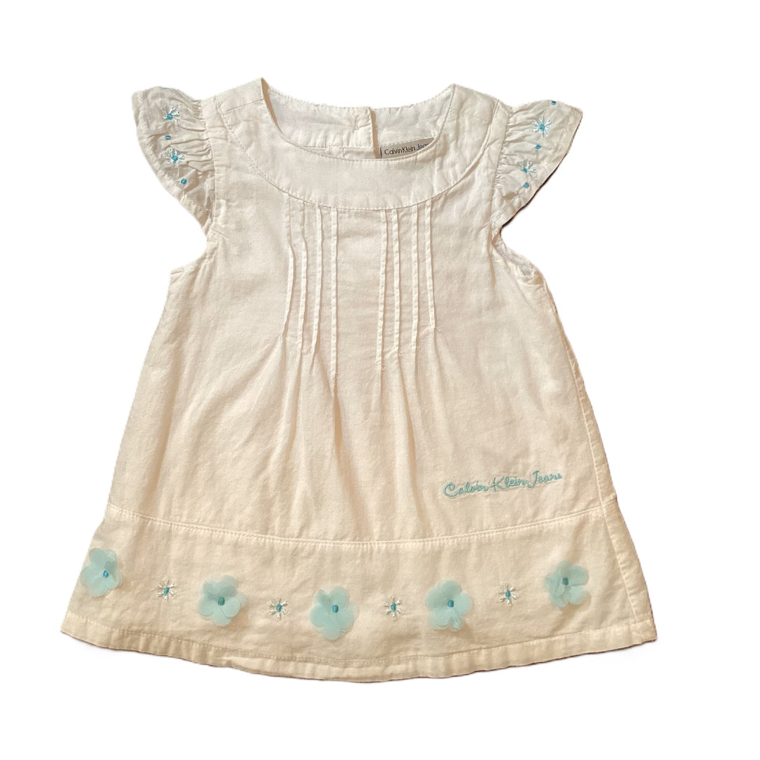 9-12 Girls Calvin Klein White/Teal Flowers Shirt