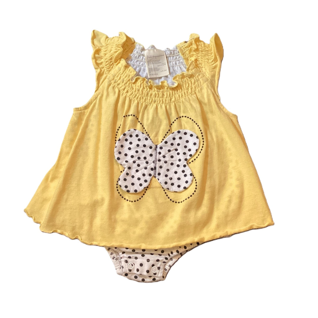 9-12 Girls First Impressions Yellow/Black/White Butterfly Dress w/Built In Onesie