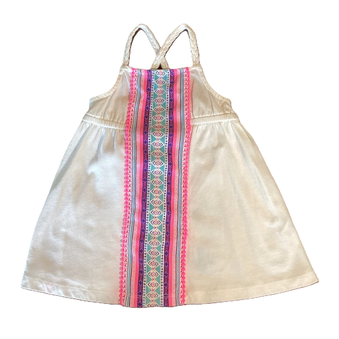 12-18 Girls Cherokee Baby White Dress w/Hot Pink Vertical Stripe