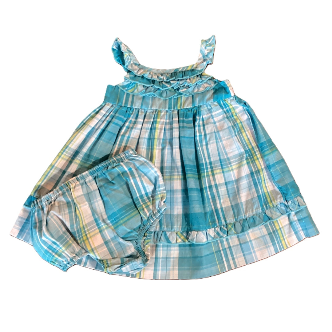 12-18 Girls George Turquoise Plaid Dress w/Bloomers