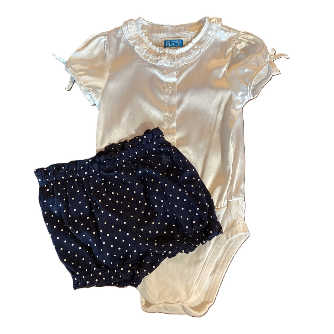 12-18 Girls The Children's Place Satin Onesie, Baby Gap Navy Polka Dot Shorts