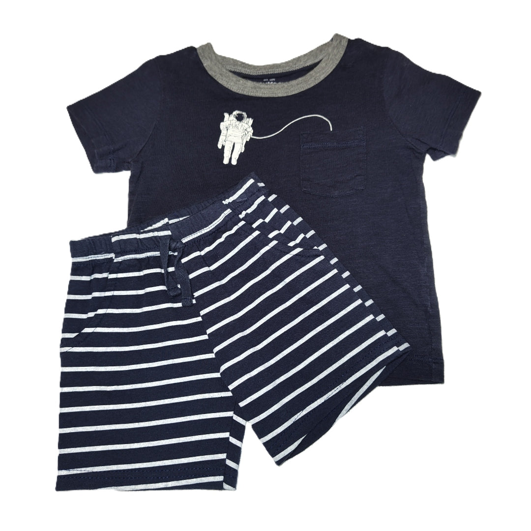 9-12 Boys OshKosh Blue Tshirt w/Astronaut, HB Striped Shorts