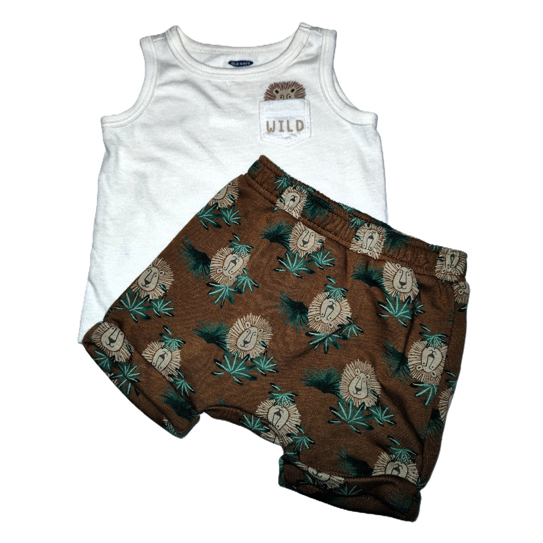 6-12 Boys Old Navy Off White Wild Tank and Matching Shorts