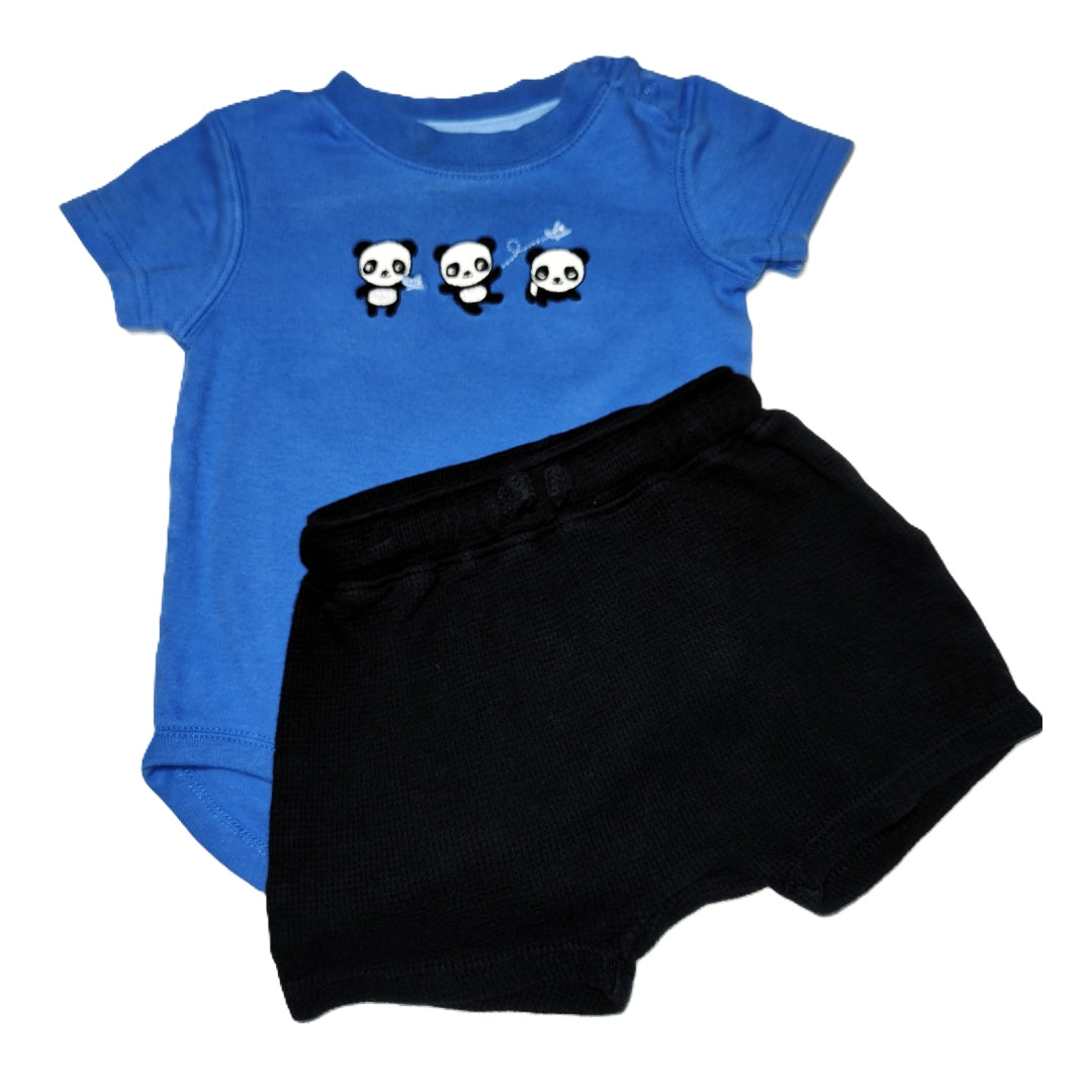 6-12 Boys Gymboree Royal Short Sleeve Onesie vw/Pandas, Old Navy Shorts