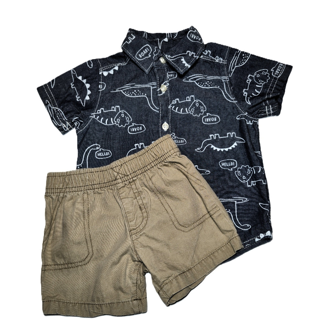 9-12 Boys Carter's Chambray Button Down w/Dino Outlines, Carter's Shorts