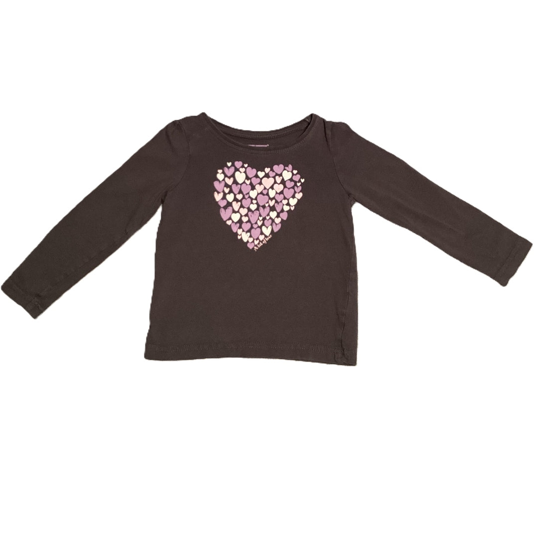 2T Girls Young Dimension Baby Girl Charcoal w/Pink/Purple Hearts Long Sleeve Shirt