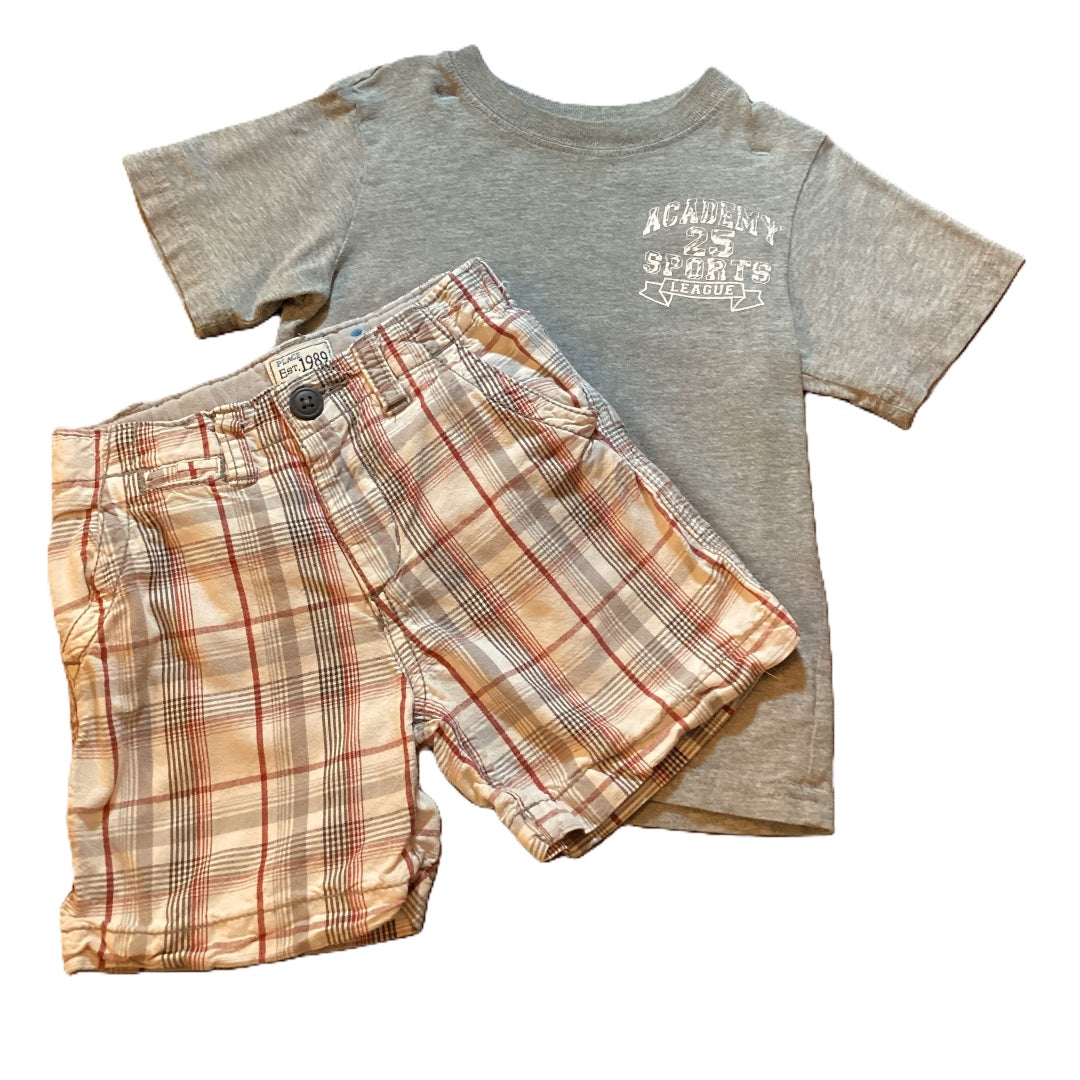 18-24 Boys The Children's Place Gray Academy 25 Tshirt,The Children's Place Gray/Red Plaid Shorts