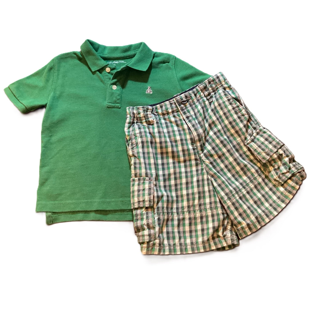 18-24 Boys Baby Gap Green Polo Shirt, The Children's Place Green/Gray Plaid Shorts