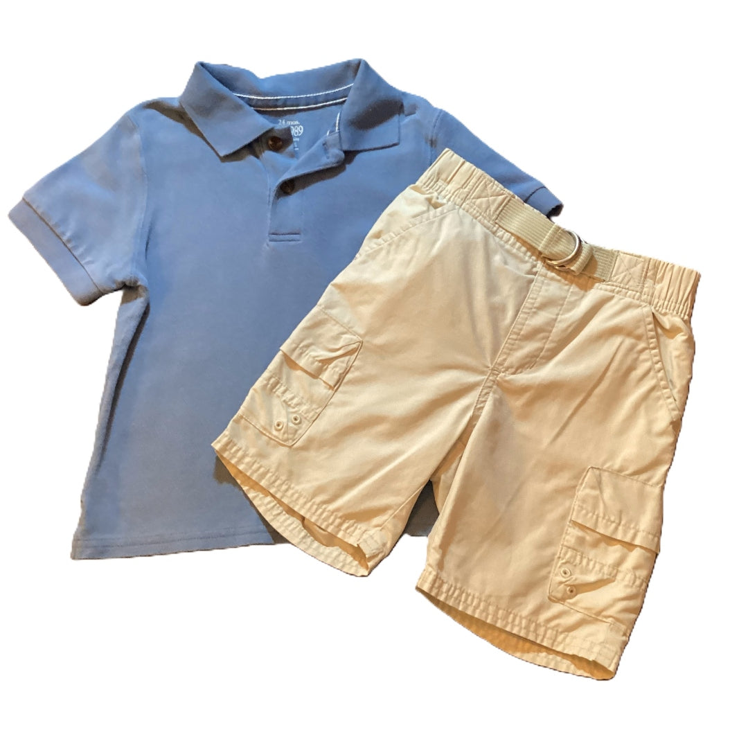 18-24 Boys The Children's Place Light Blue Polo Shirt, Old Navy Khaki Shorts