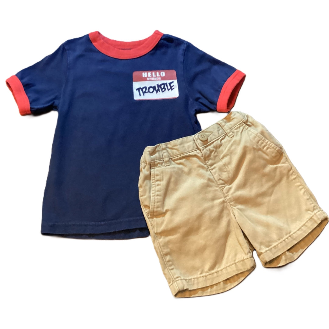 18-24 Boys The Children's Place Hello My Name Is Trouble Shirt, The Children's Place Khaki Shorts
