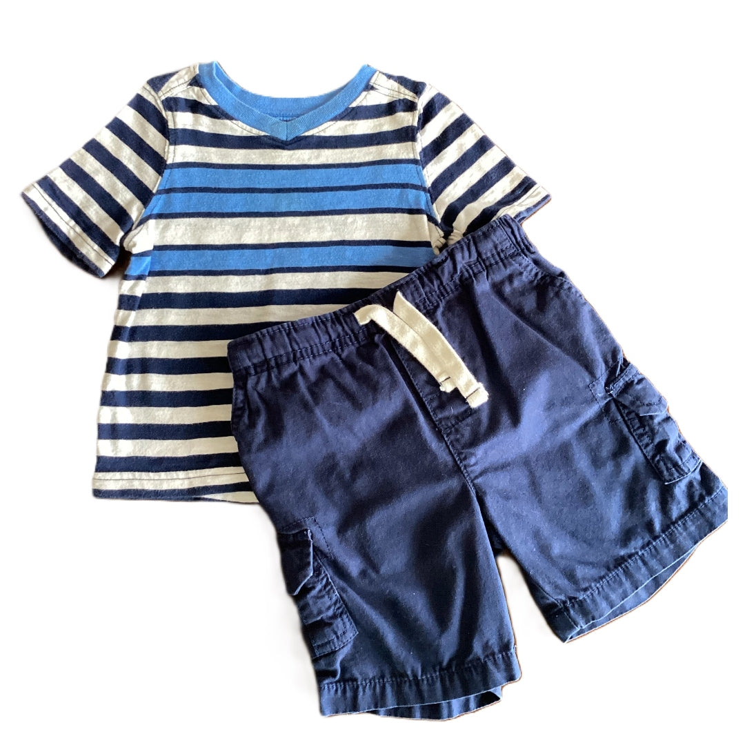 18-24 Boys Old Navy Blue/White Stripe Tee, Carter's Navy Shorts