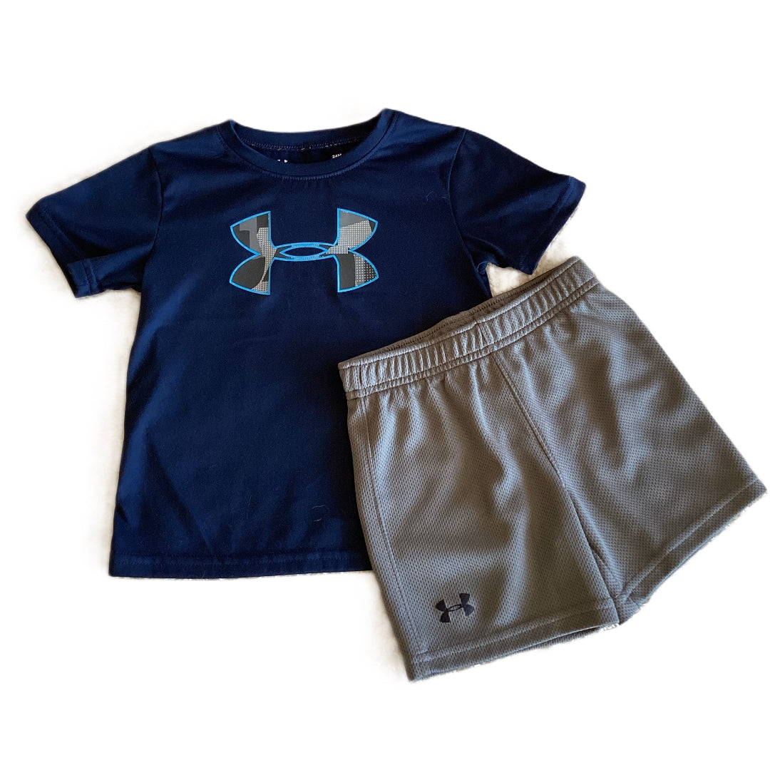 18-24 Boys Under Armour Navy Sports Short, Gray Matching Shorts