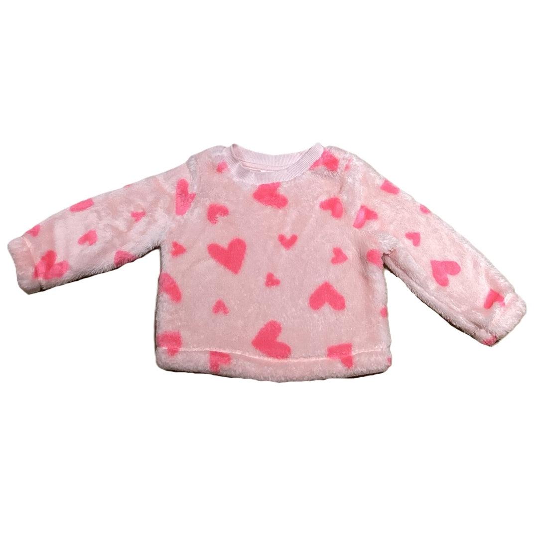 12-18 Girls Cat & Jack Pink with Hearts Fuzzy Crewneck Sweatshirt