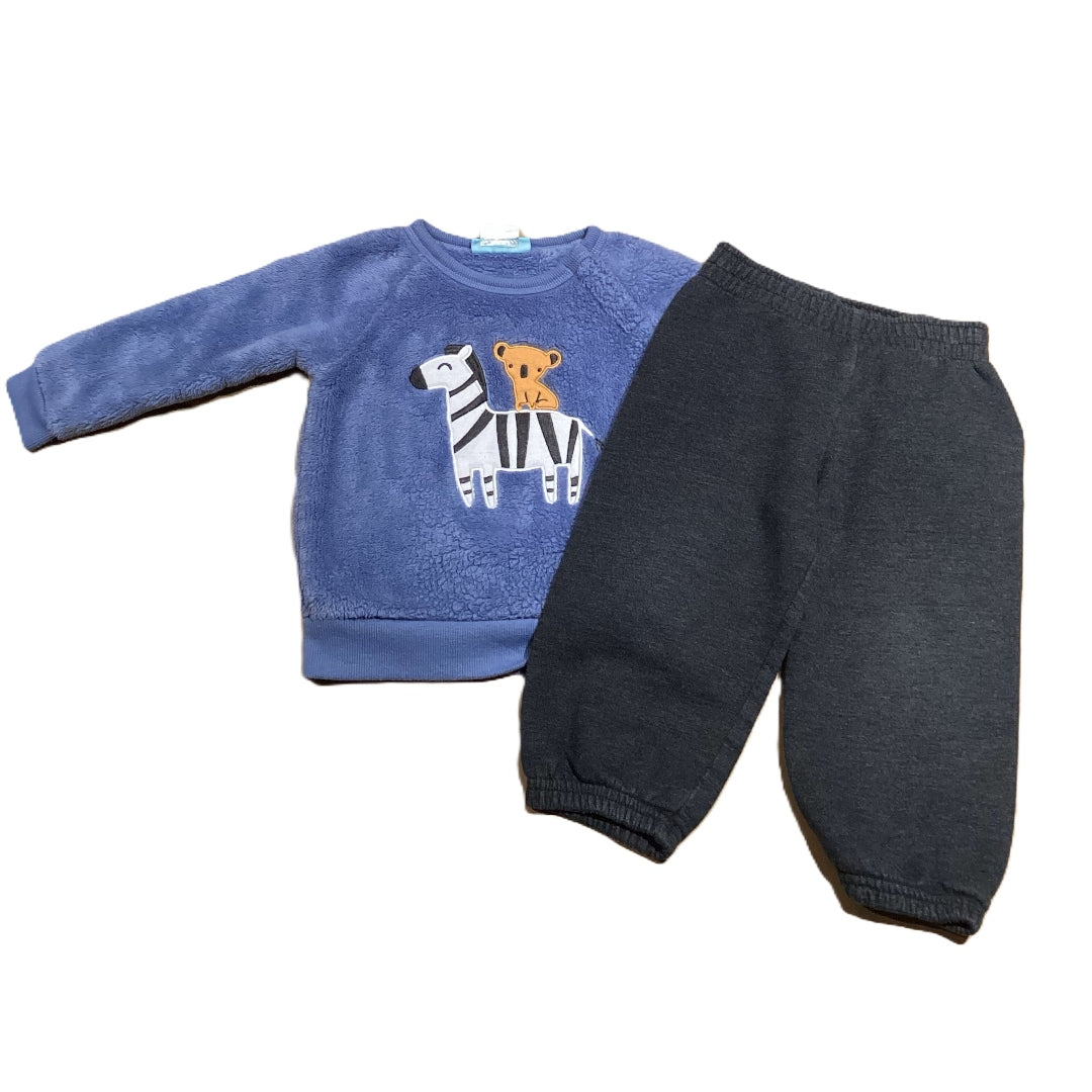 12-18 Boys Pekkle Dusty Blue Fleece Sweatshirt w/Zebra and Koala, Circo Sweatpants