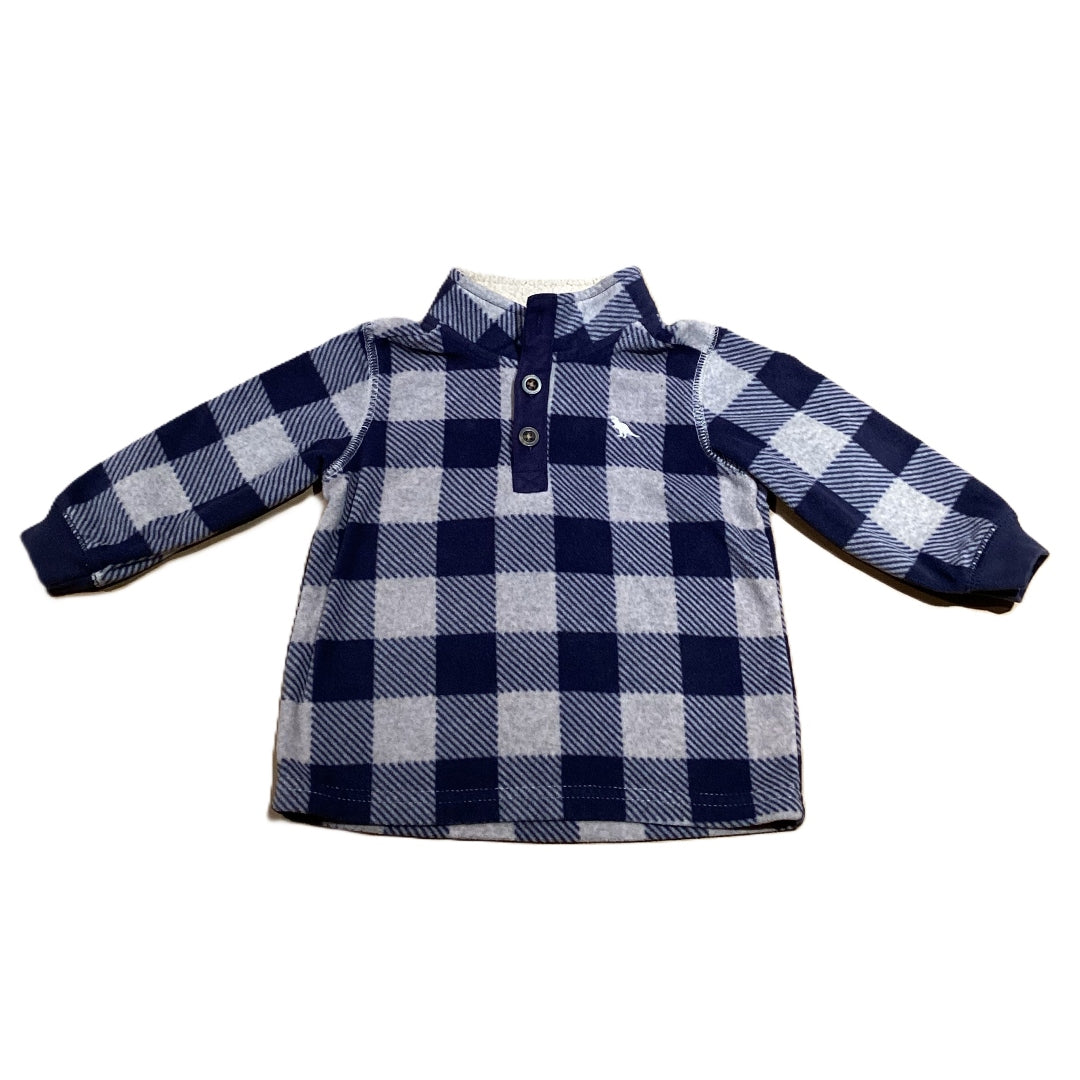 12-18 Boys Carter's Fleece Blue/Gray Plaid Half Button Sweatshirt