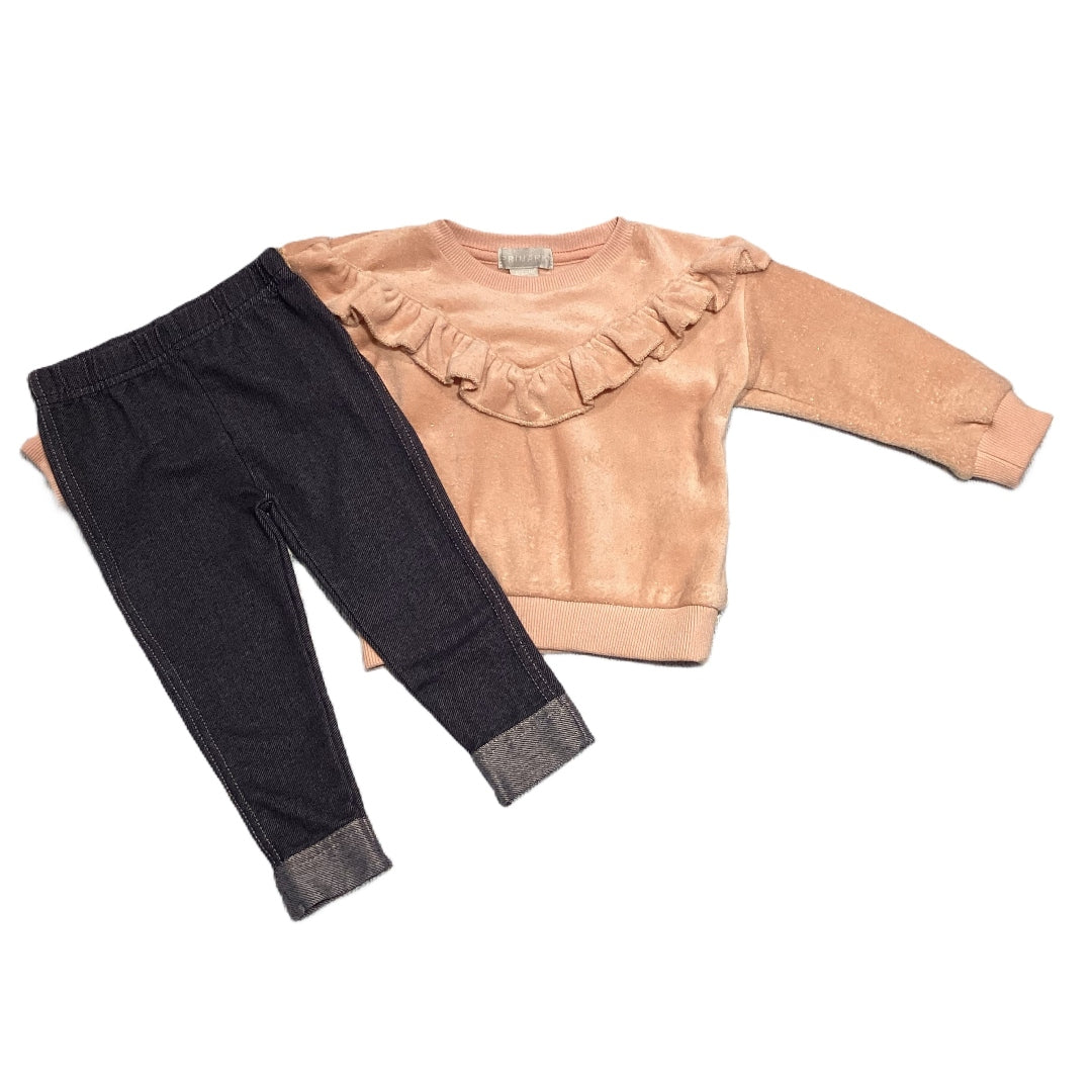 9-12 Girls Primark Dusty Pink Soft Ruffled Crewneck w/Jeggings