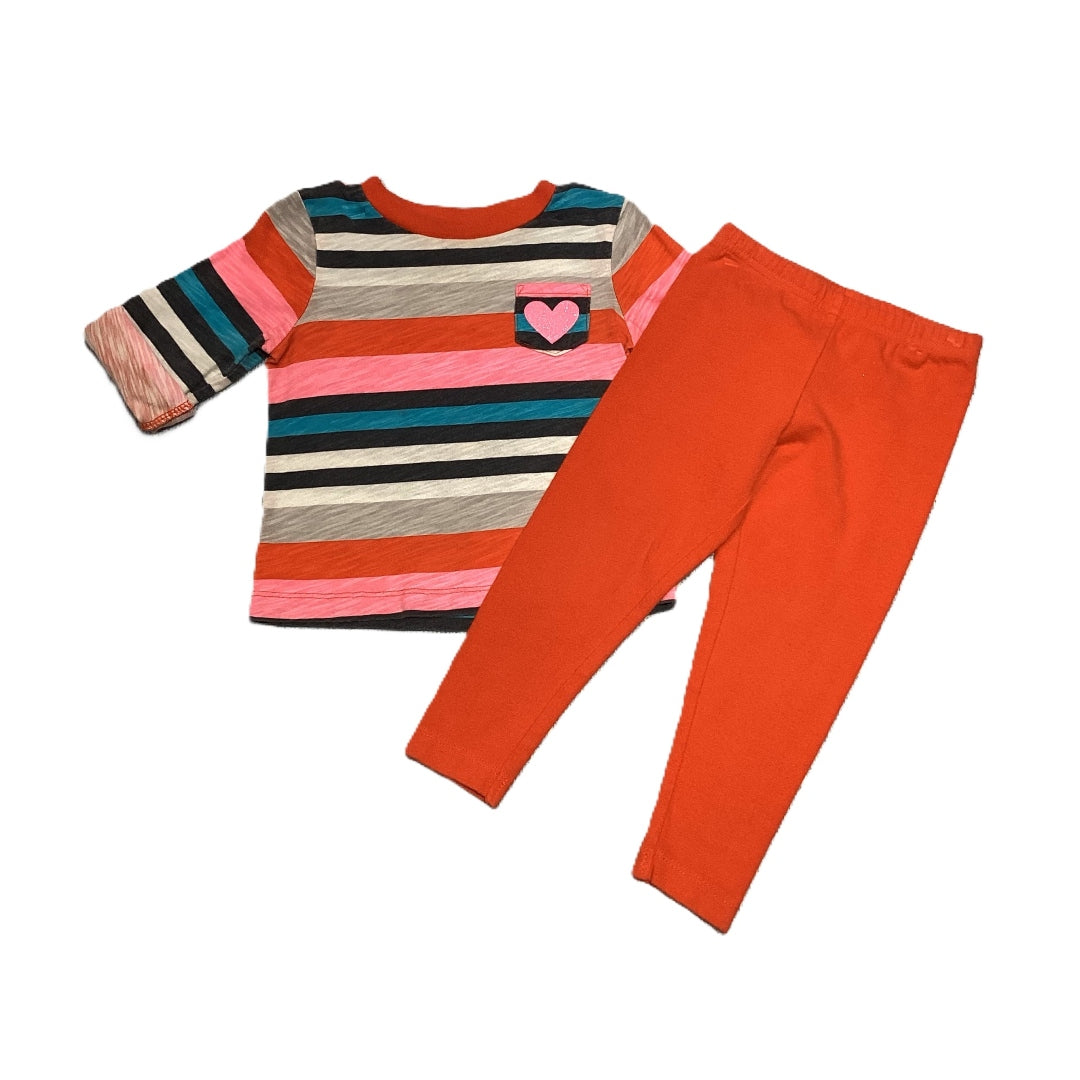 9-12 Girls Carter's Striped Multicolor Shirt w/ Heart Pocket, Carter's Red Leggings