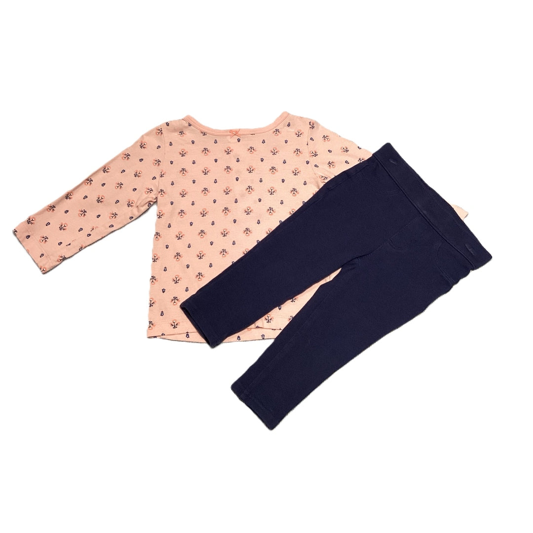 9-12 Girls Carter's Pink Long Sleeve w/Navy Floral Design, Oshkosh Bgosh Navy Leggings