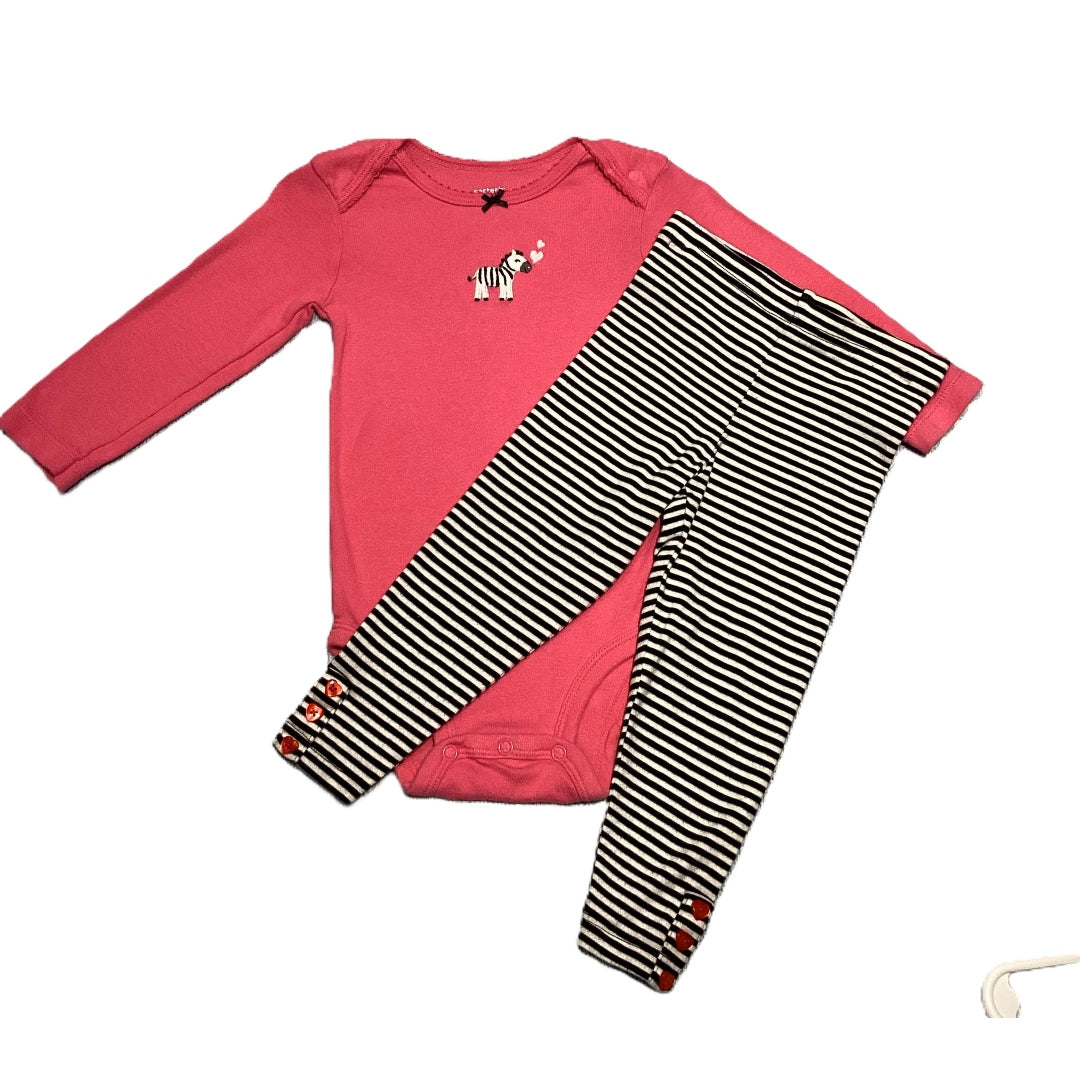 9-12 Girls Carter's Hot Pink Long Sleeve Zebra Onesie, Matching Leggings