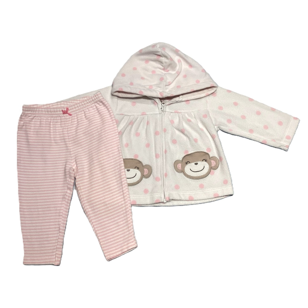 6-9 Girls Carter's Fleece Pink Polka Dot Zip Front Sweatshirt, Carter's Striped Leggings