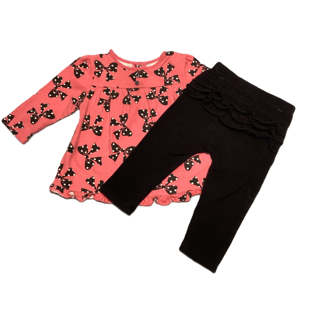 6-9 Girls Okie Dokie Hot Pink Shirt w/Bows, Bundles Ruffle Bottom Black Pants