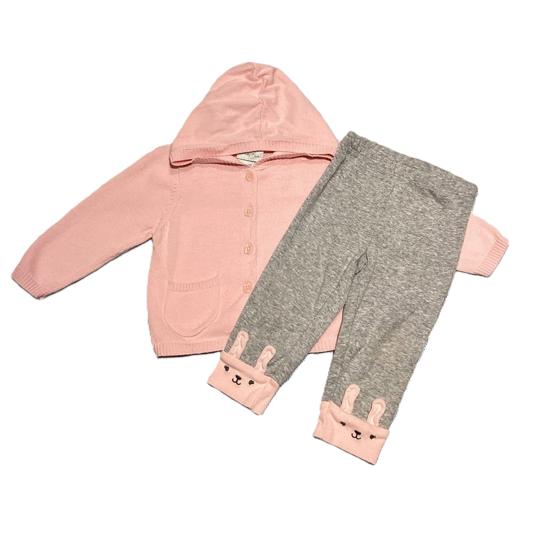 6-9 Girls Lullaby Club Pink Cardigan Sweater, Carter's Rabbit Cuff Leggings