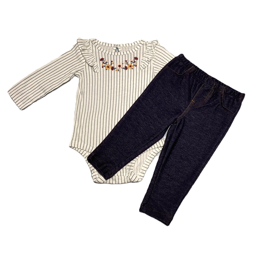 6-9 Girls Carter's Vertical Stripe Ruffled Onesie, Carter's Jeggings