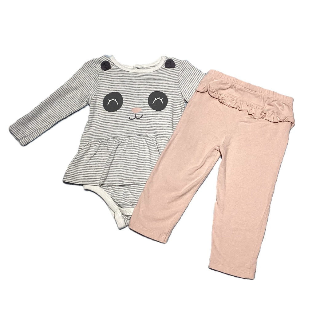 9-12 Girls Carter's Gray/White Stripe Long Sleeve w/Animal Face, Bundles Light Pink Ruffle Pants