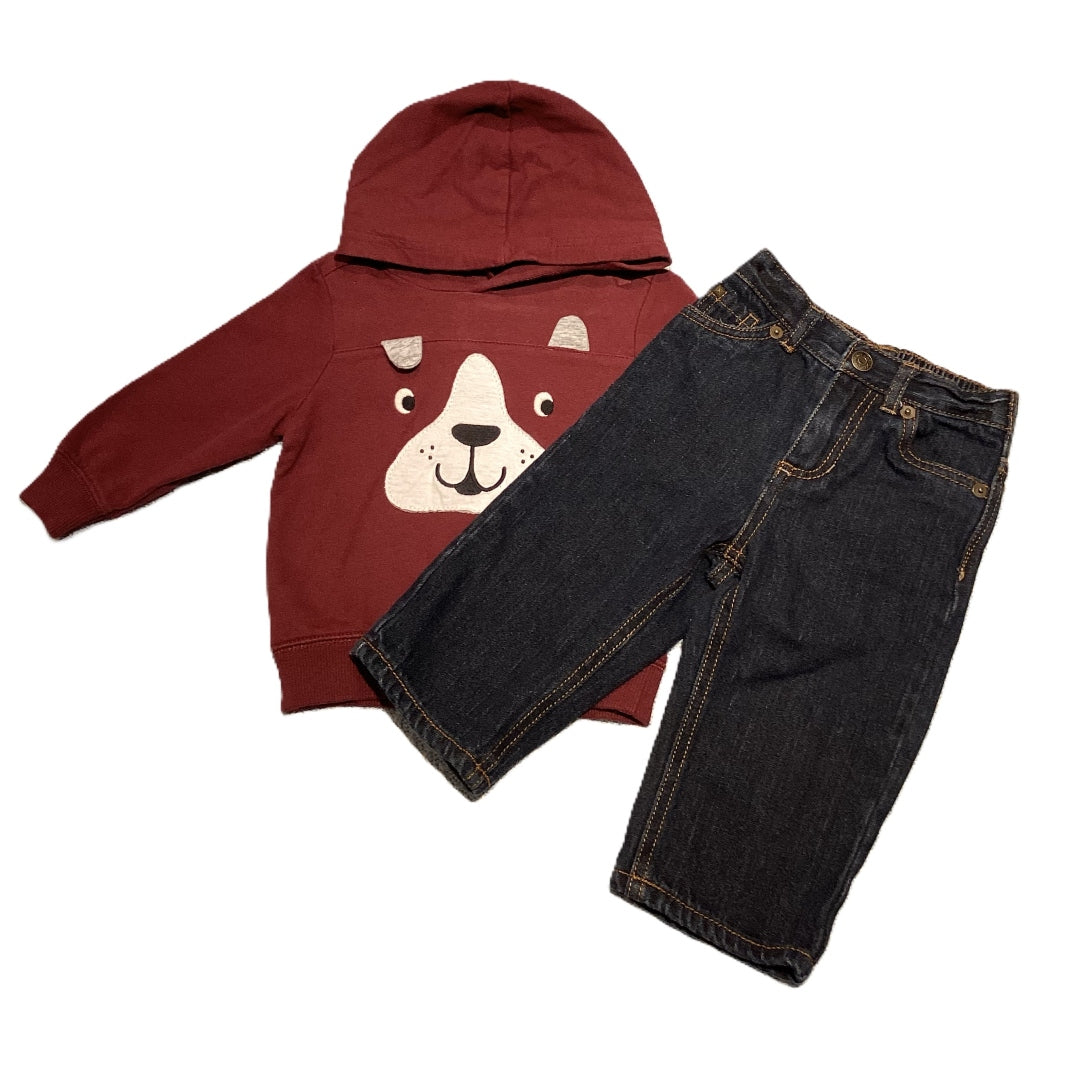 9-12 Boys Carter's Burgundy Dog Face Hooded Sweatshirt, Cherokee Jeans